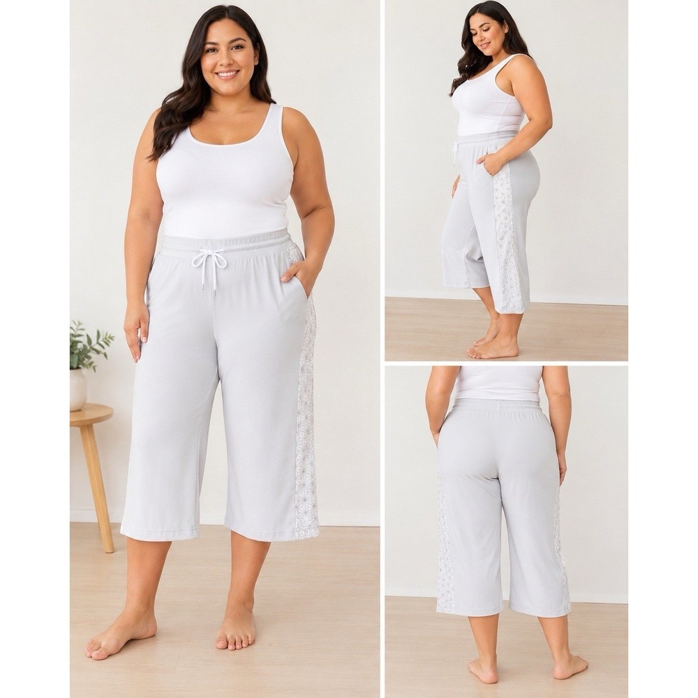 Disney Epcot Gray Geometric Side Stripe Crop Lounge Pants XL Wide Leg Drawstring